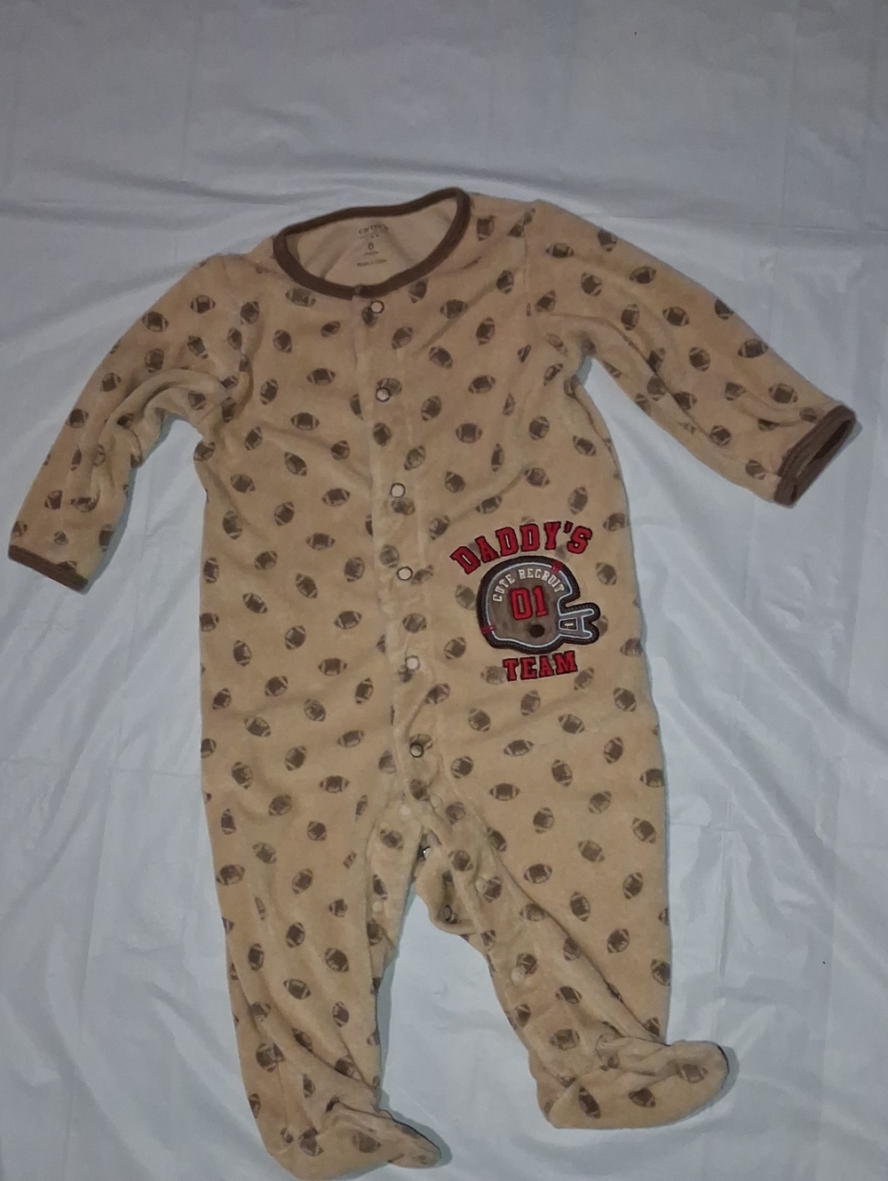 Carter's Tan Football Print Footed One-Piece